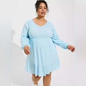 Torrid Sky Blue Long Sleeve Polka Dot Dress